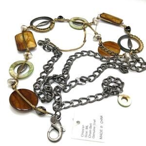 Chico’s Shell Chain Belt NWT 56" Brown Green Metal Loops Versatile Necklace